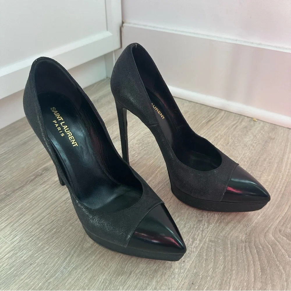 Saint Laurent black leather pointed toe high heels - Picture 1 of 10
